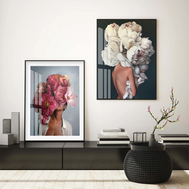 Floral Girl Wall Art Pictures Beauty  - Canvas Wall Art Painting | Bowlift