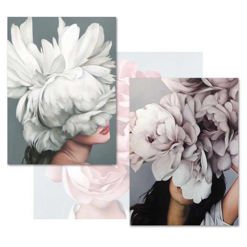 Floral Girl Wall Art Pictures Beauty  - Canvas Wall Art Painting | Bowlift