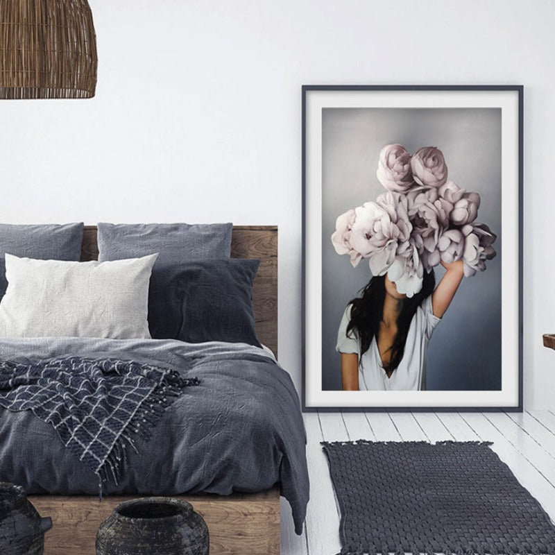 Floral Girl Wall Art Pictures Beauty  - Canvas Wall Art Painting | Bowlift