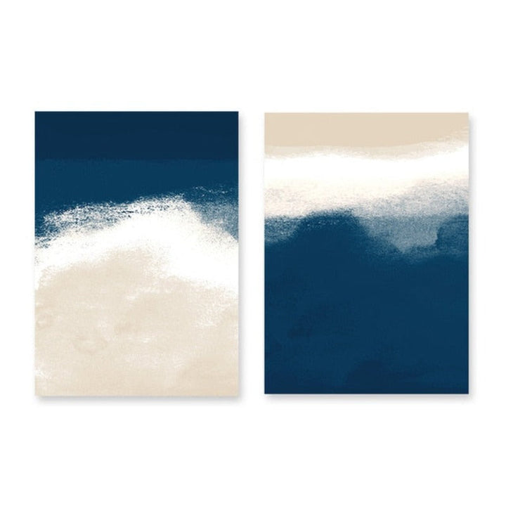 Watercolor Navy Blue Beige Abstract - Canvas Wall Art Painting | Bowlift