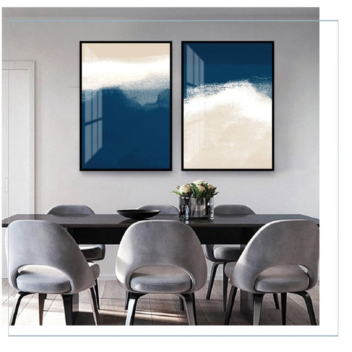 Watercolor Navy Blue Beige Abstract - Canvas Wall Art Painting | Bowlift