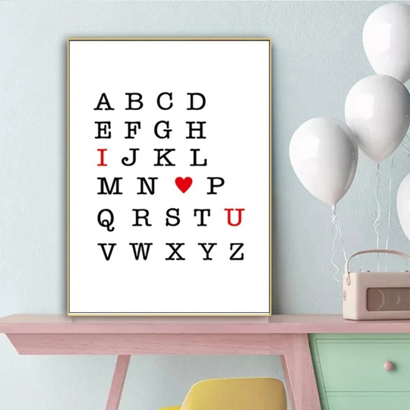 I Love You ABC Alphabet Nursery Decor Wall Art DIY - Canvas Wall Art Painting | Bowlift