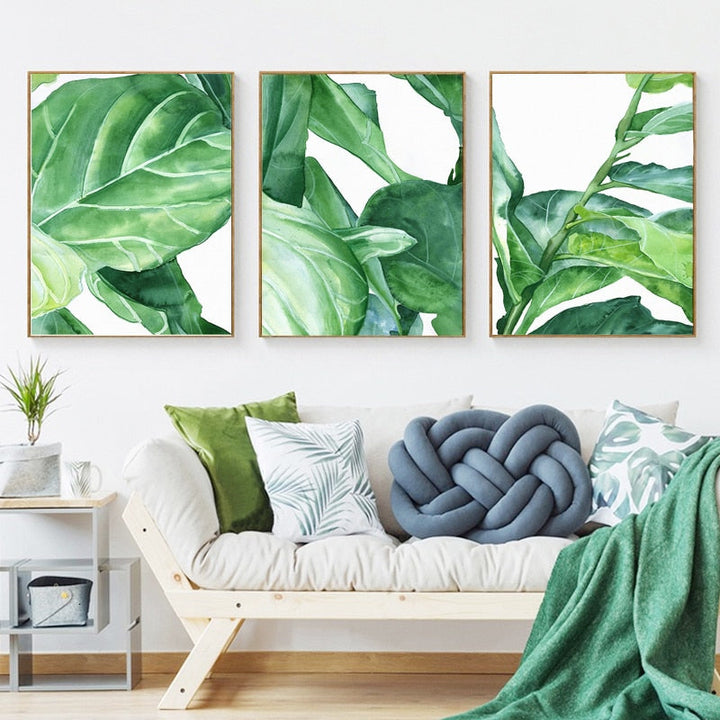 Modern Nordic Natural Tropical Leaves - Canvas Wall Art Painting | Bowlift