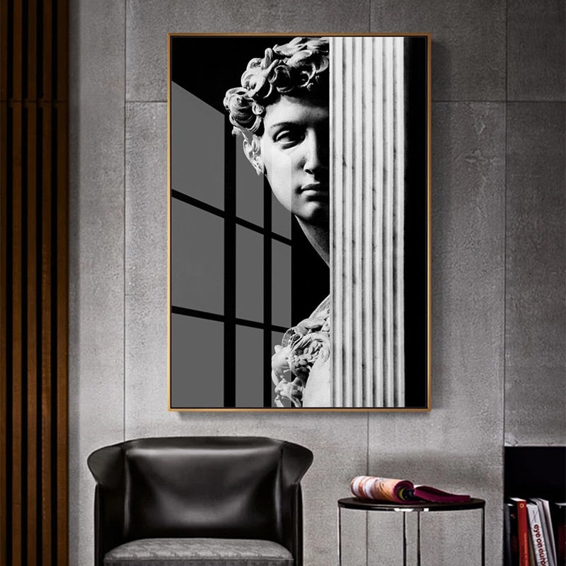 Vintage David Figure Sculpture - Canvas Wall Art Painting | Bowlift