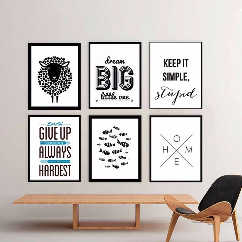 Minimalist Black And White Inspiring Letters - Canvas Wall Art Painting | Bowlift