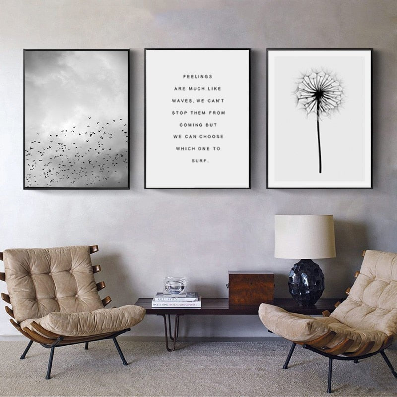 Grey Dandelion Sky Scene Life Quotes  - Canvas Wall Art Painting | Bowlift