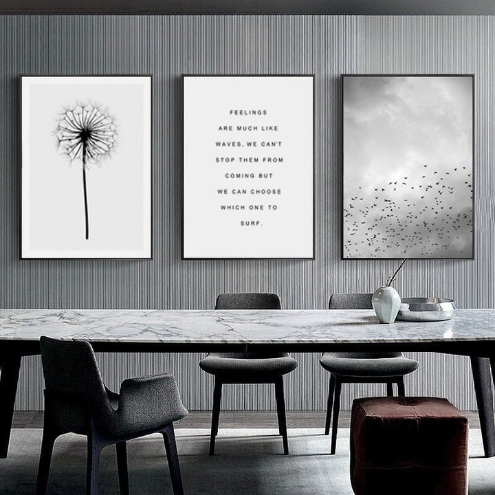 Grey Dandelion Sky Scene Life Quotes  - Canvas Wall Art Painting | Bowlift