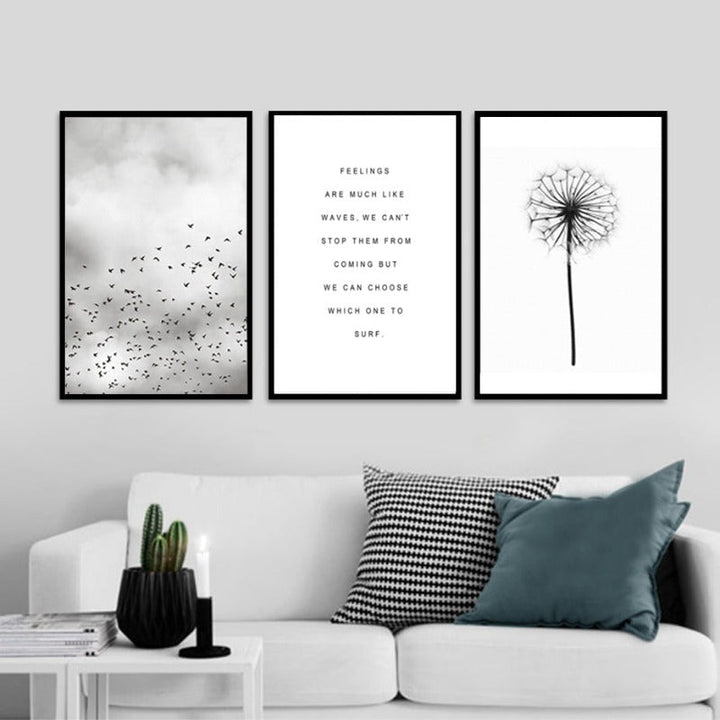 Grey Dandelion Sky Scene Life Quotes  - Canvas Wall Art Painting | Bowlift