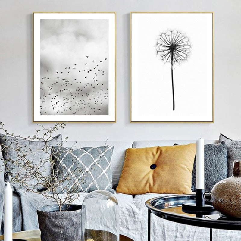 Grey Dandelion Sky Scene Life Quotes  - Canvas Wall Art Painting | Bowlift