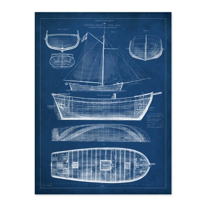 Ship Blueprint - Canvas Wall Art Painting | Bowlift