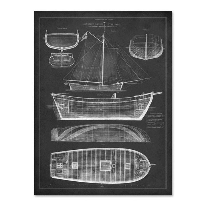 Ship Blueprint - Canvas Wall Art Painting | Bowlift