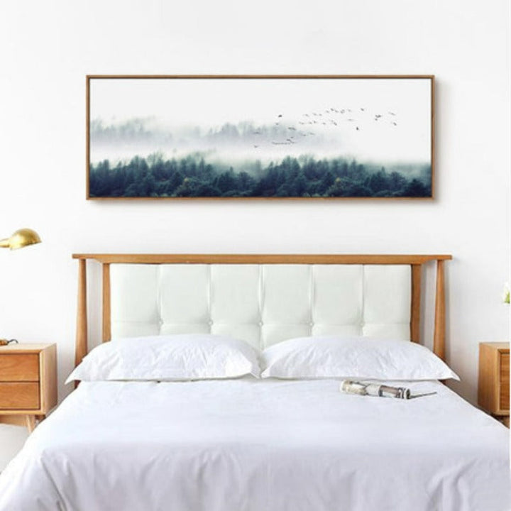 Nordic Fog Birds Foresters Landscape - Canvas Wall Art Painting | Bowlift