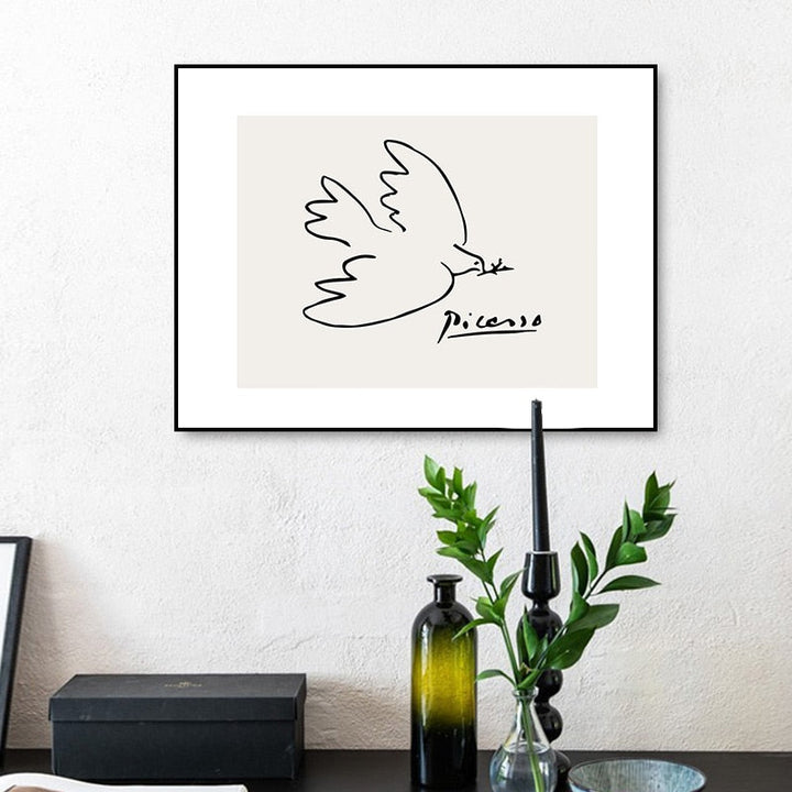 Vintage Abstract Figure Dove Minimalist - Canvas Wall Art Painting | Bowlift