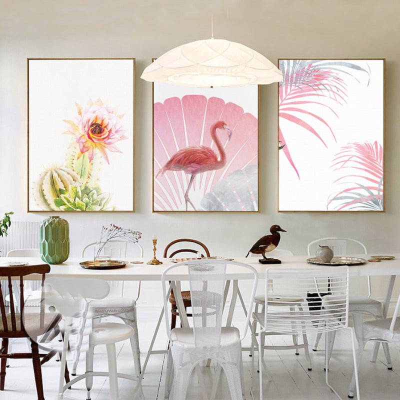 Pink Flamingo Flowers Girls - Canvas Wall Art Painting | Bowlift