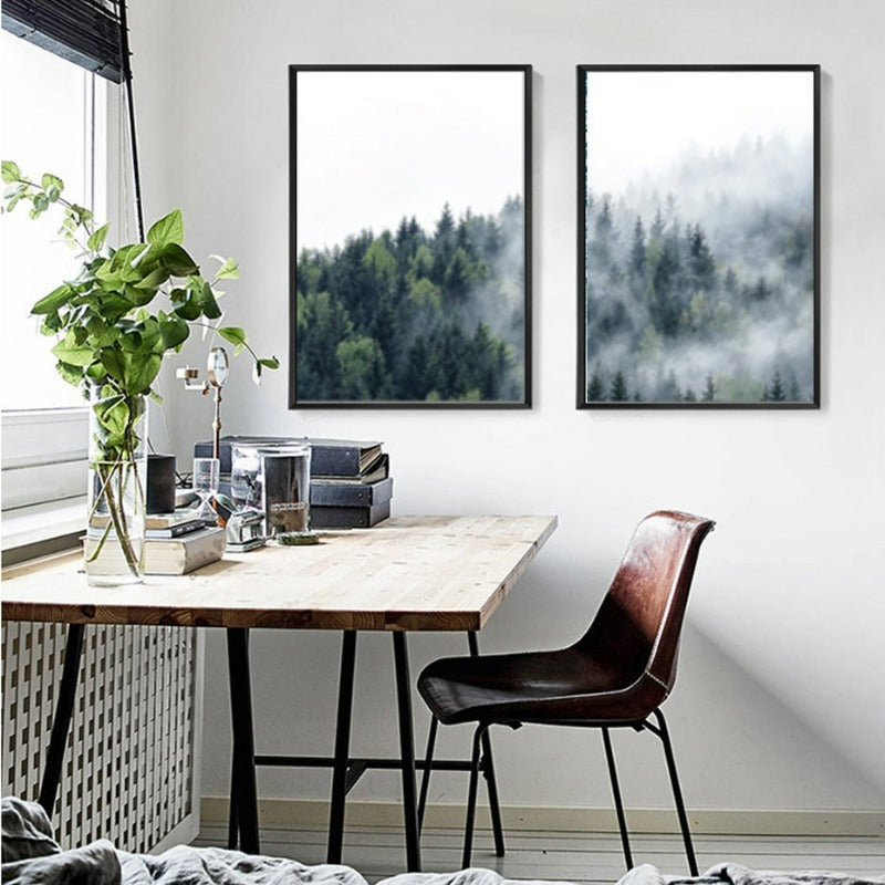 Nature Fog Forest Landscape Nordic  - Canvas Wall Art Painting | Bowlift