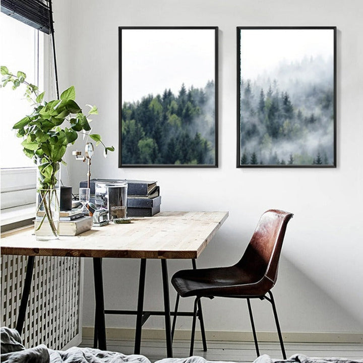 Nature Fog Forest Landscape Nordic  - Canvas Wall Art Painting | Bowlift