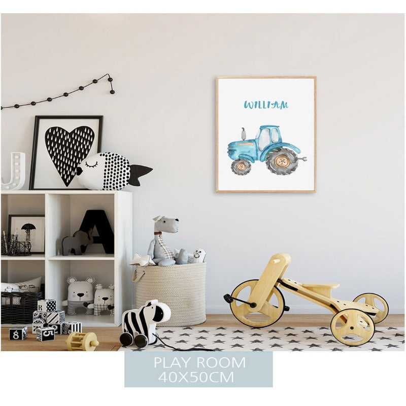 Personalized Name Tractor Boys - Canvas Wall Art Painting | Bowlift