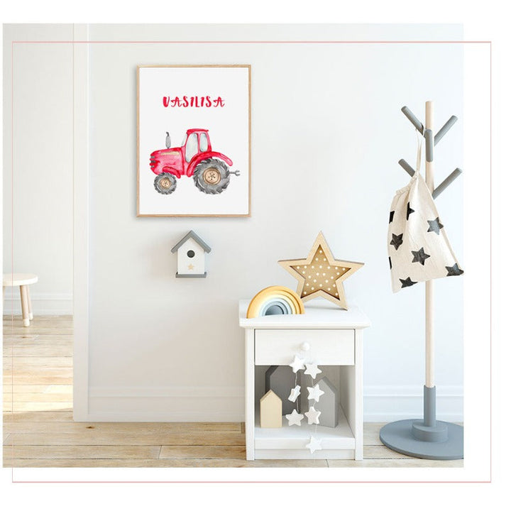 Personalized Name Tractor Boys - Canvas Wall Art Painting | Bowlift