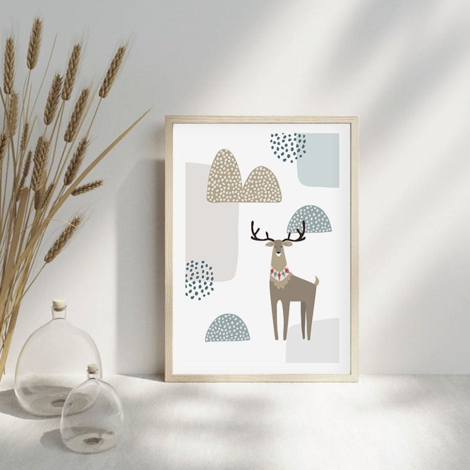 Scandinavian Abstract Winter Textured Landscape Trees Mountains - Canvas Wall Art Painting | Bowlift