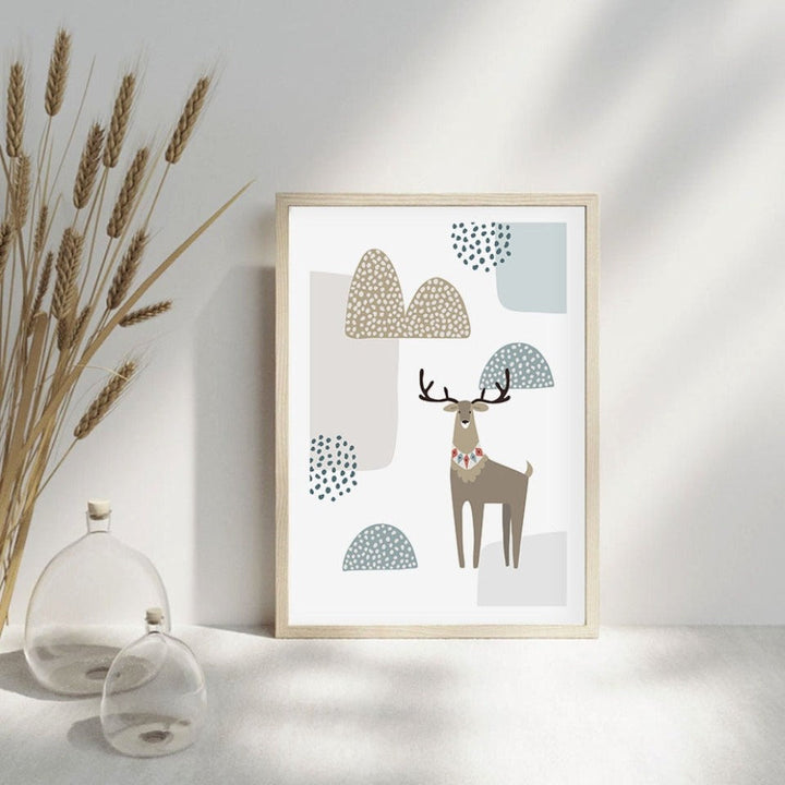 Scandinavian Abstract Winter Textured Landscape Trees Mountains - Canvas Wall Art Painting | Bowlift