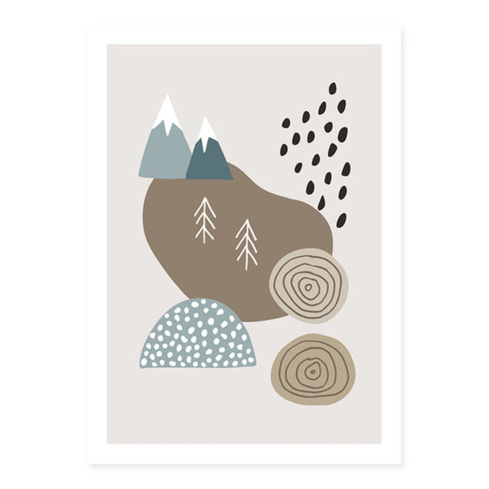 Scandinavian Abstract Winter Textured Landscape Trees Mountains - Canvas Wall Art Painting | Bowlift