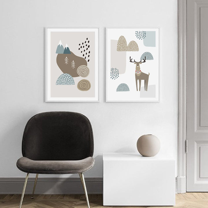 Scandinavian Abstract Winter Textured Landscape Trees Mountains - Canvas Wall Art Painting | Bowlift