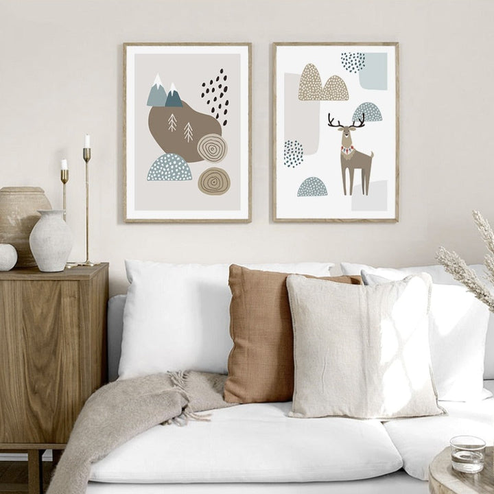 Scandinavian Abstract Winter Textured Landscape Trees Mountains - Canvas Wall Art Painting | Bowlift