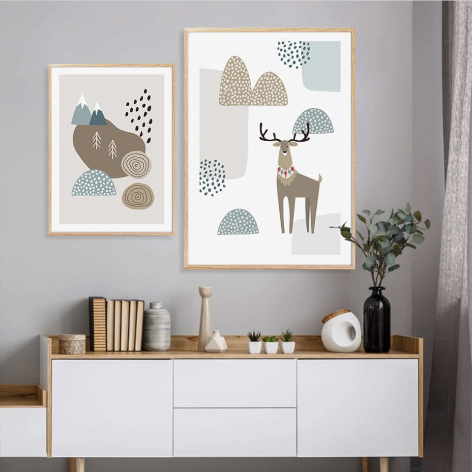 Scandinavian Abstract Winter Textured Landscape Trees Mountains - Canvas Wall Art Painting | Bowlift