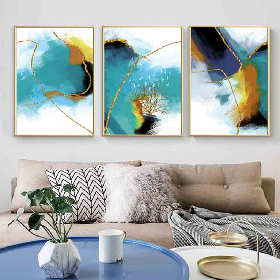 Gold Blue Marble Wall Art - Canvas Wall Art Painting | Bowlift