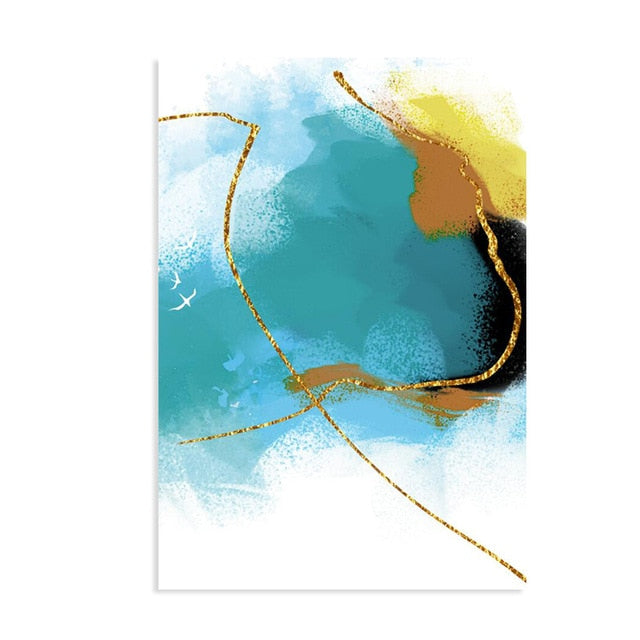 Gold Blue Marble Wall Art - Canvas Wall Art Painting | Bowlift
