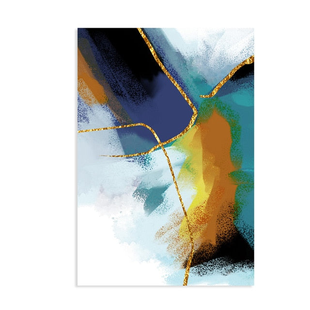Gold Blue Marble Wall Art - Canvas Wall Art Painting | Bowlift