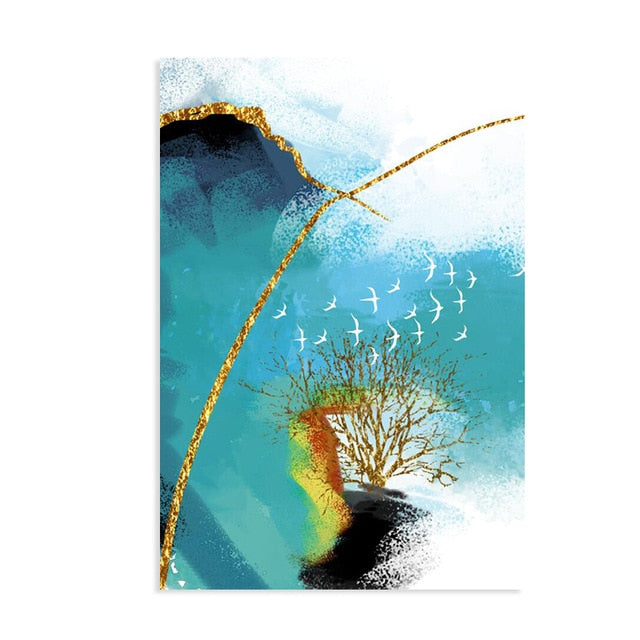 Gold Blue Marble Wall Art - Canvas Wall Art Painting | Bowlift
