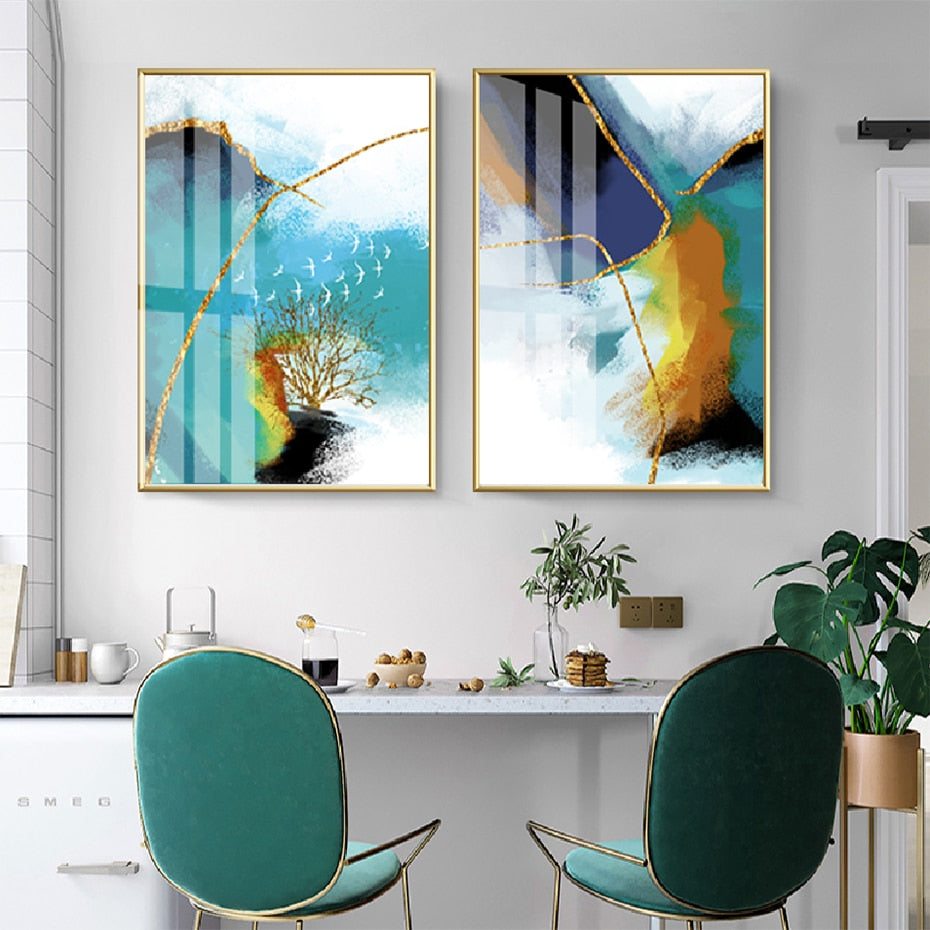 Gold Blue Marble Wall Art - Canvas Wall Art Painting | Bowlift