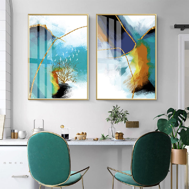 Gold Blue Marble Wall Art - Canvas Wall Art Painting | Bowlift