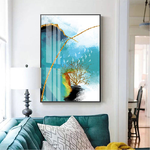 Gold Blue Marble Wall Art - Canvas Wall Art Painting | Bowlift