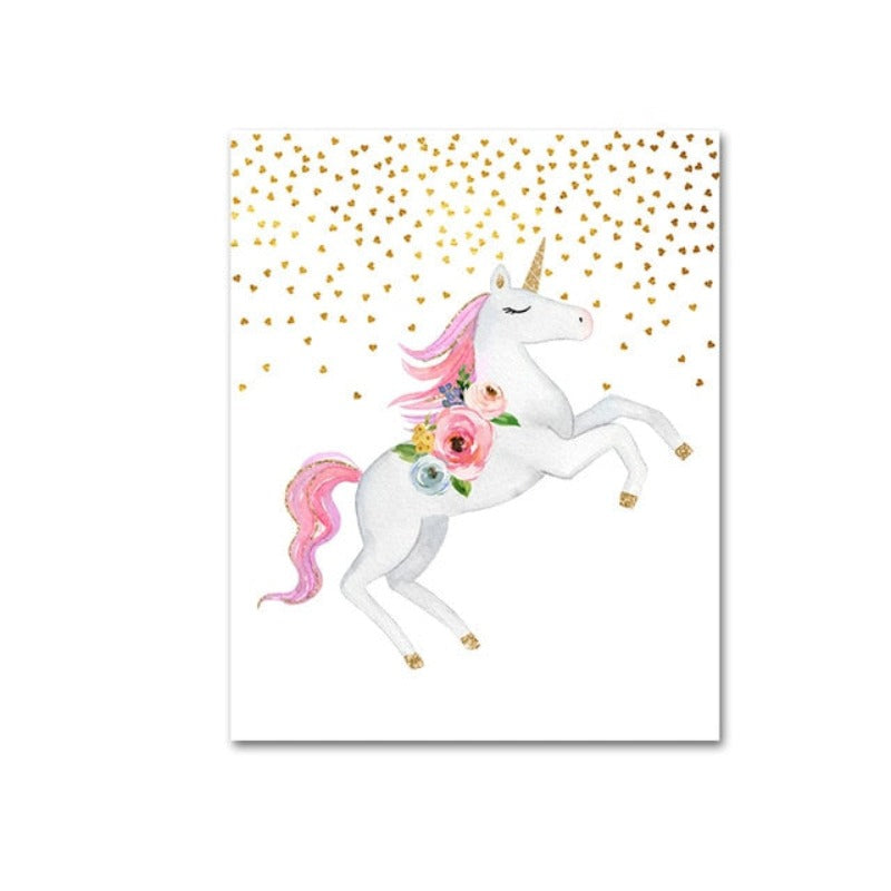 Modern Cartoon Pink Unicorn - Canvas Wall Art Painting | Bowlift