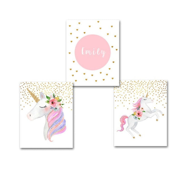 Modern Cartoon Pink Unicorn - Canvas Wall Art Painting | Bowlift