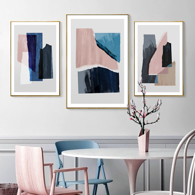 Marble Blue Pink Prints - Canvas Wall Art Painting | Bowlift