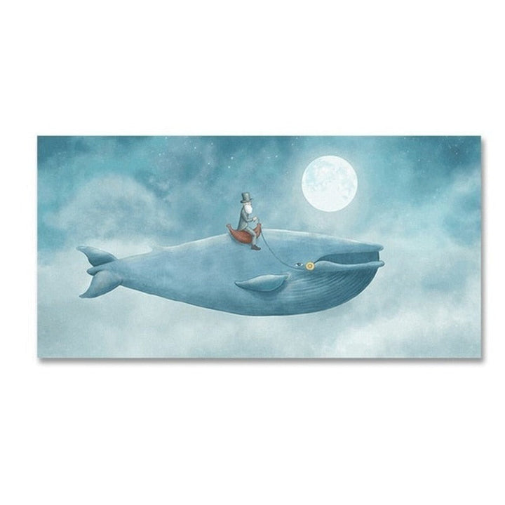 Abstract Whale In Blue Sky - Canvas Wall Art Painting | Bowlift
