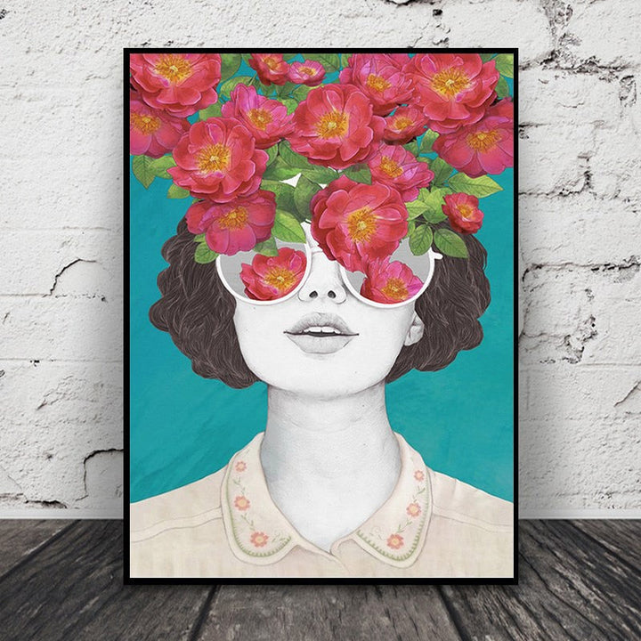Fashion Figure Floral Girl - Canvas Wall Art Painting | Bowlift