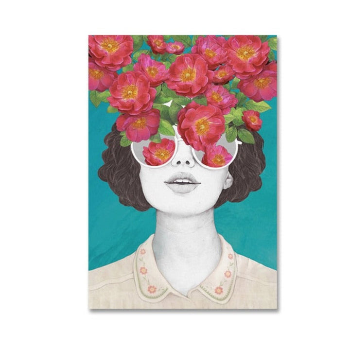 Fashion Figure Floral Girl - Canvas Wall Art Painting | Bowlift