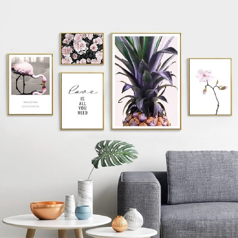Nordic Scandinavia Floral Pineapple - Canvas Wall Art Painting | Bowlift