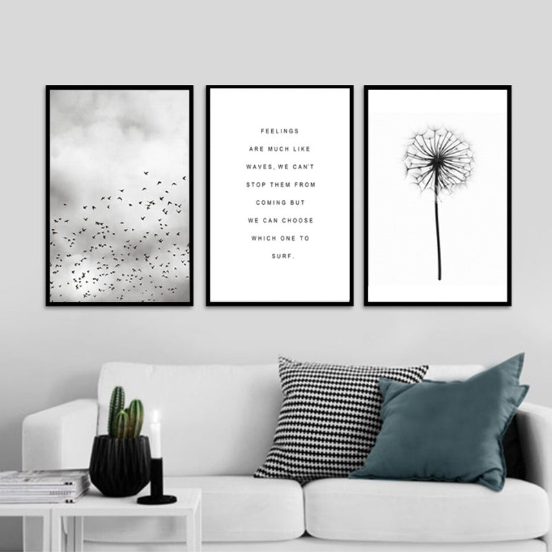 Grey Dandelion Sky Scene Life Quotes  - Canvas Wall Art Painting | Bowlift
