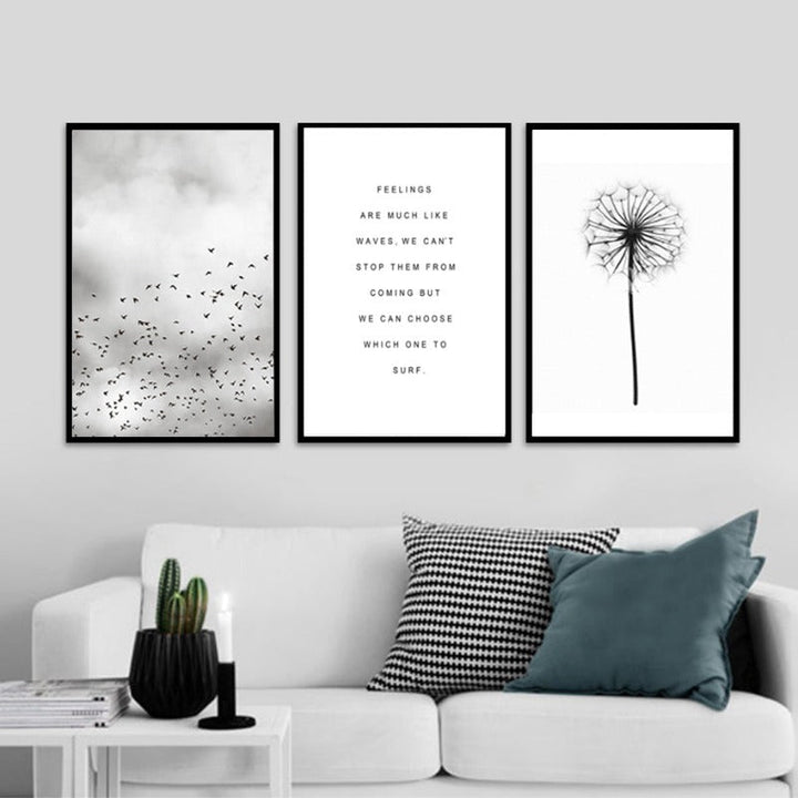 Grey Dandelion Sky Scene Life Quotes  - Canvas Wall Art Painting | Bowlift