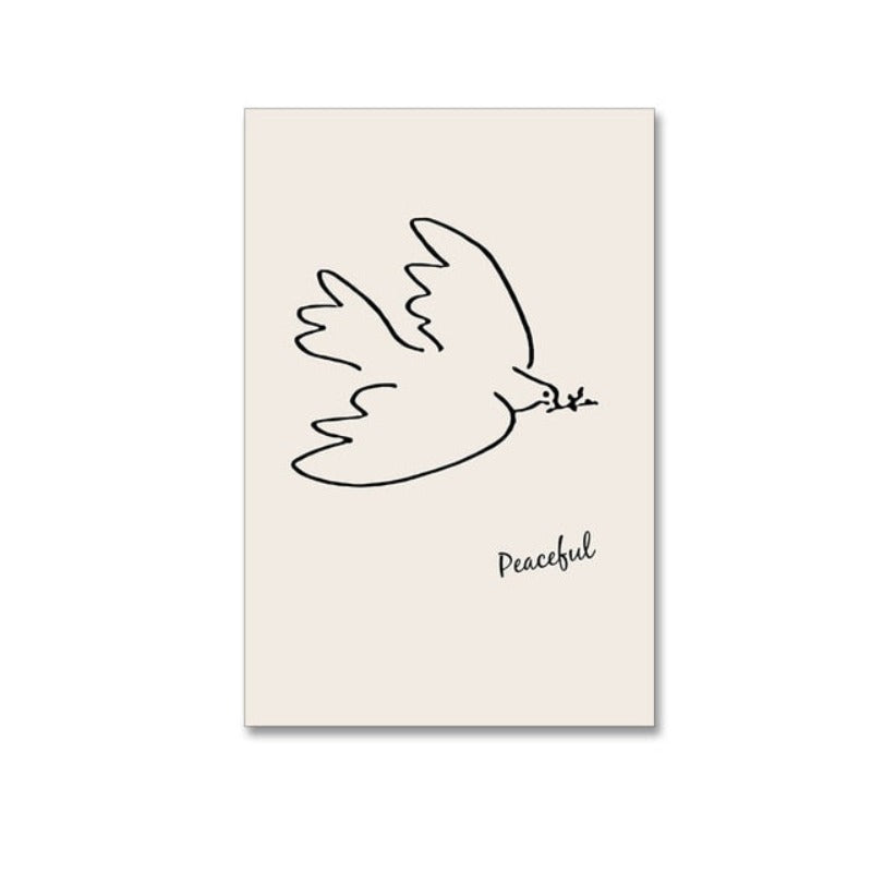 Vintage Abstract Figure Dove Minimalist - Canvas Wall Art Painting | Bowlift