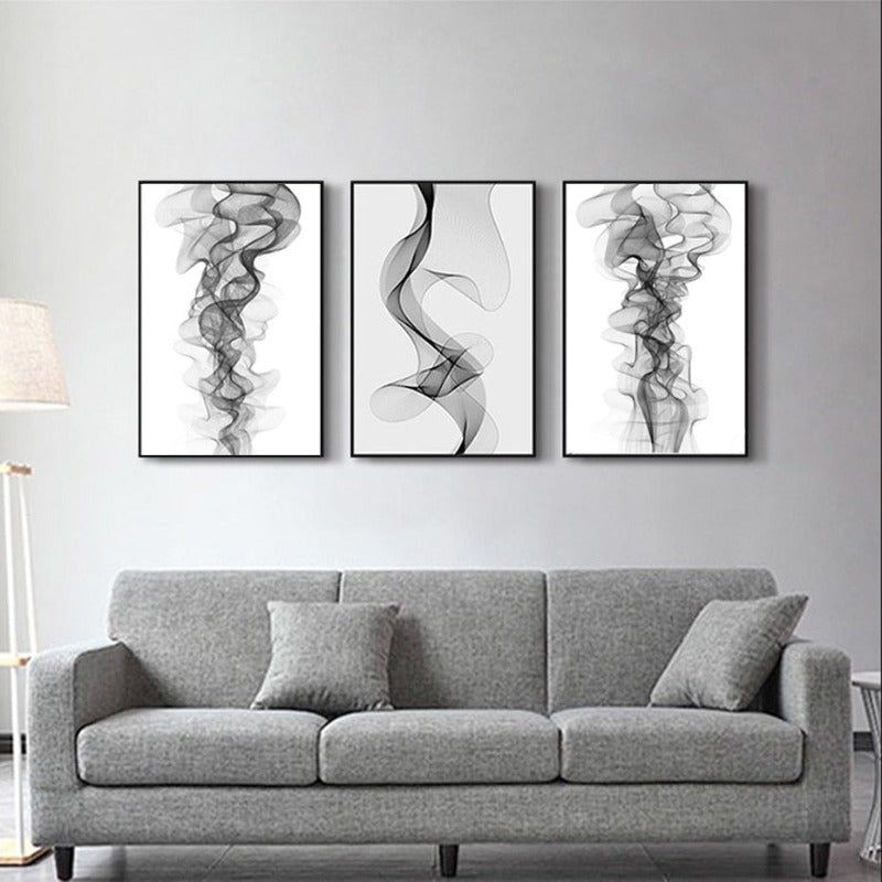 Minimalist Abstract Wavy Lines Pattern Black White - Canvas Wall Art Painting | Bowlift