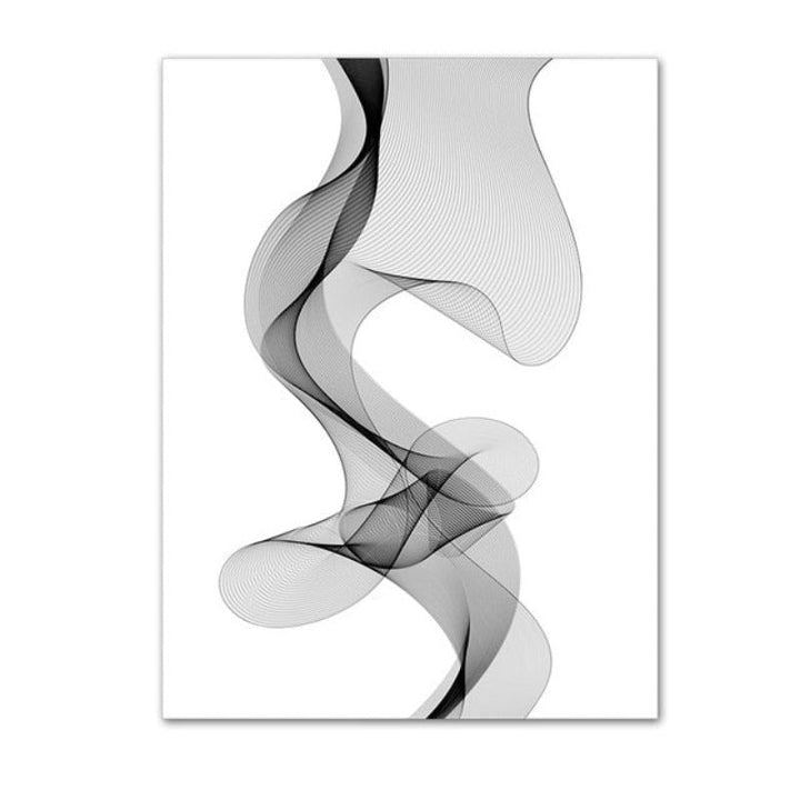 Minimalist Abstract Wavy Lines Pattern Black White - Canvas Wall Art Painting | Bowlift