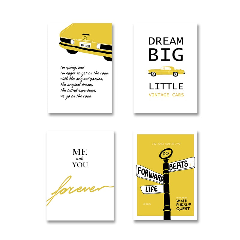 Modern Yellow Dream Letters Prints Poster  - Canvas Wall Art Painting | Bowlift