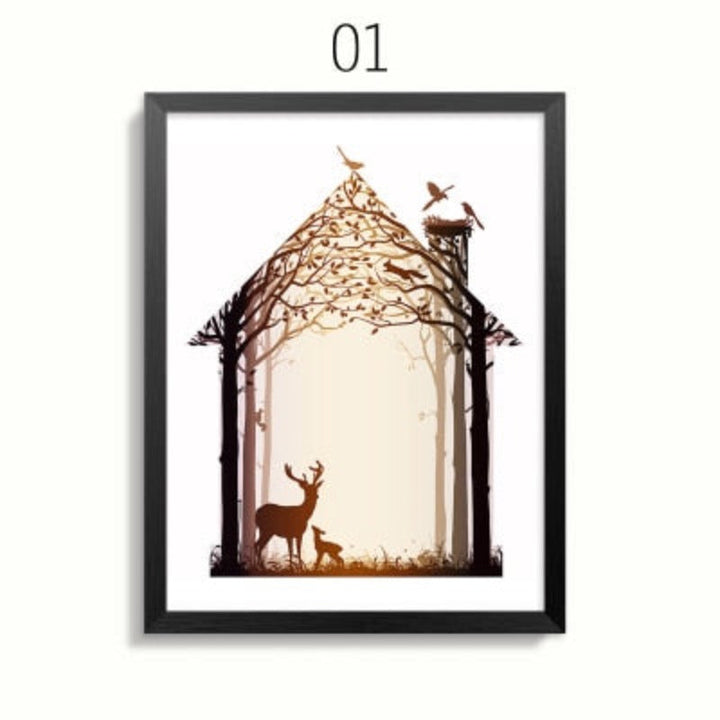 Abstract Deer Family Animals - Canvas Wall Art Painting | Bowlift