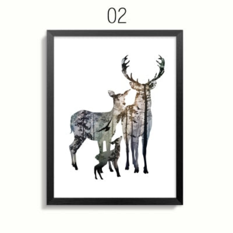 Abstract Deer Family Animals - Canvas Wall Art Painting | Bowlift